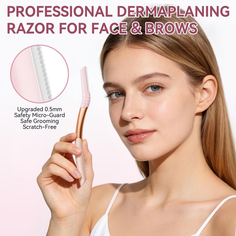 Eyebrow Razor and Face Razor for Women, Reusable Metal Handle with 7 Refill Blades, Dermaplane Razor with Protective Silicone Cap, Eyebrow Hair Trimmer
