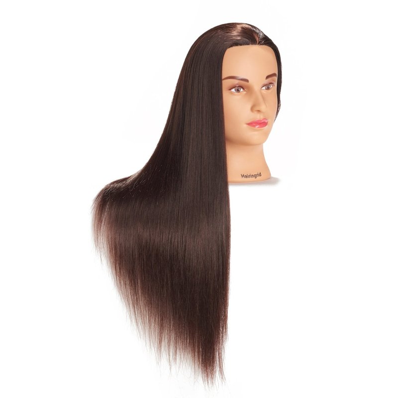 Hairingrid 26"-28" Mannequin Head for Hair Styling Training - Manikin Cosmetology Doll With Synthetic Fiber Hair and Free Clamp Holder (Brown)