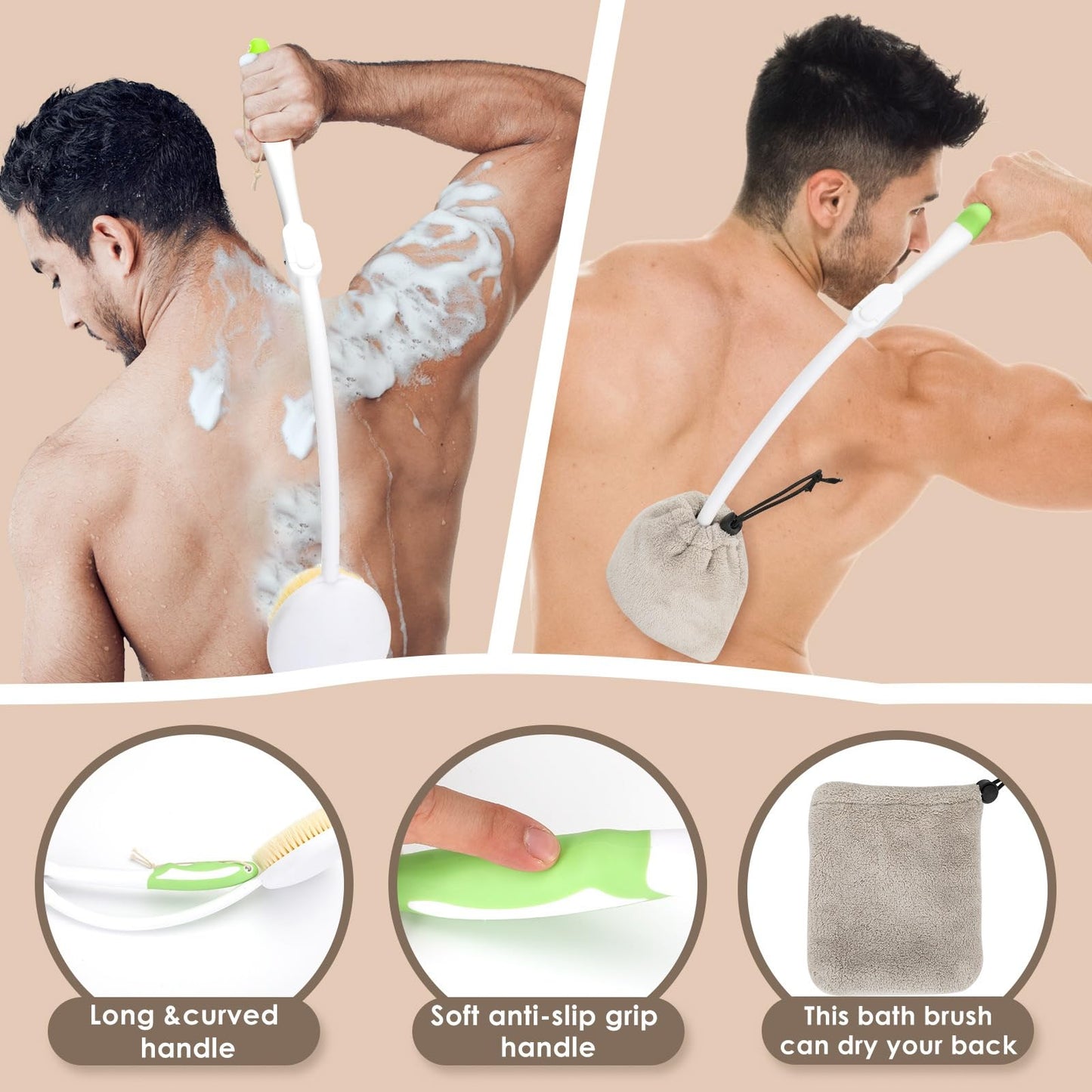 Xorinija Bendable and Foldable Bath Brush, Specifically Designed as a 23 * 3.5-inch Back-Cleaning Brush, is Suitable for Use by People of All Genders and Ages.