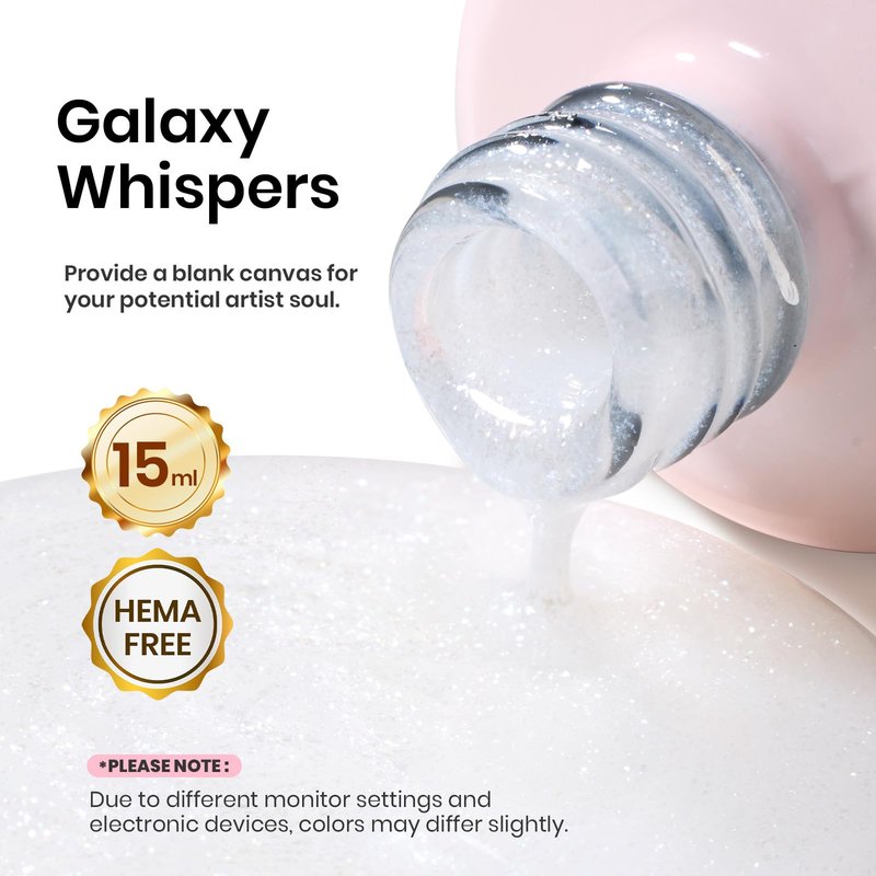 Beetles Builder Gel for Nails HEMA-Free,0.5 oz 8 in 1 White Glitter Builder Nail Gel,for Thickening Apex Building Strengthener Extension, LED UV Lamp Galaxy Whispers Color DIY Salon for Begginer