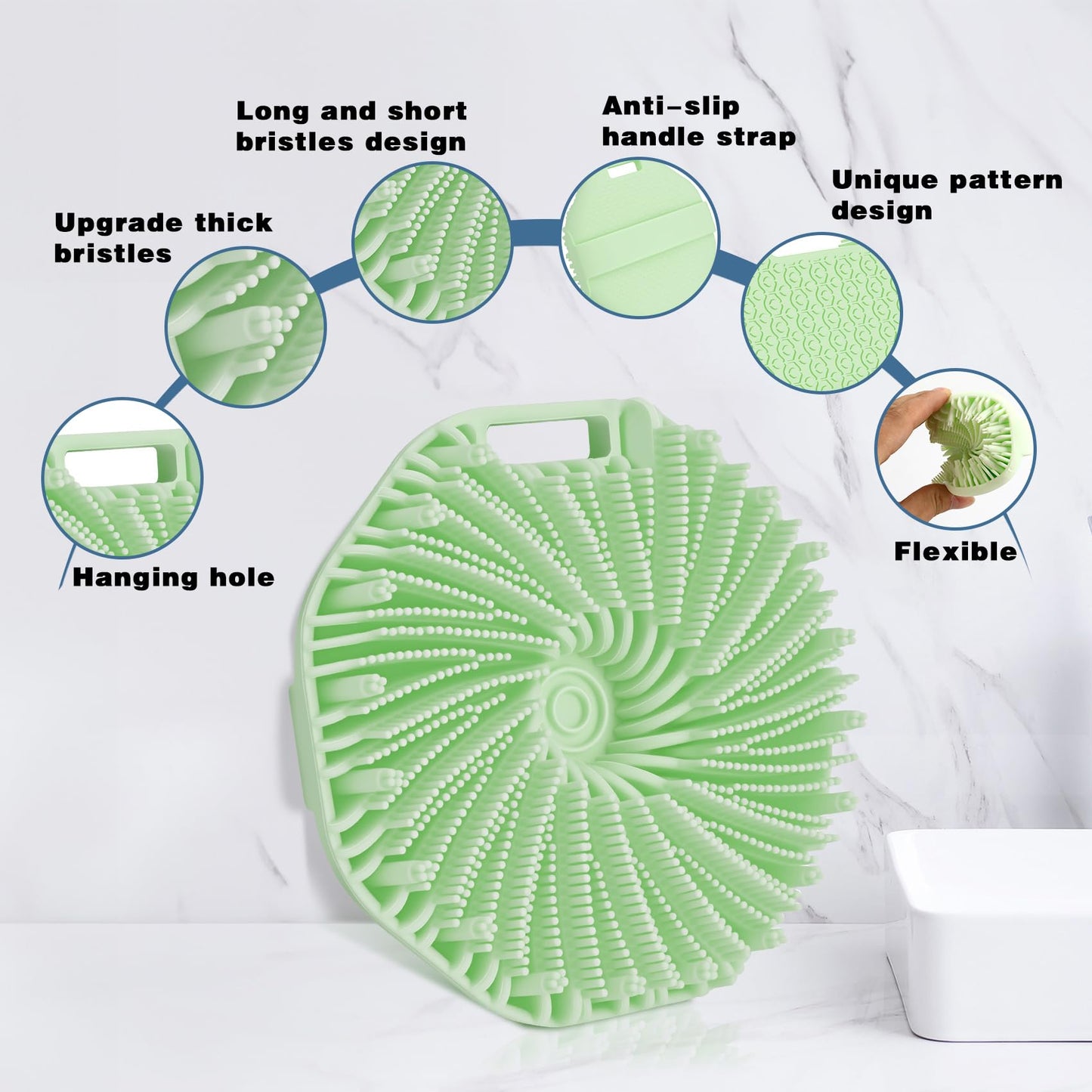 Silicone Body Scrubber, 2 PCS Exfoliating Body Scrubber, Silicone Loofah Bath Brush with Hand Strap, No-Slip Handheld Body Wash Brush Scrubber Shower Cleaning for All Skin Types (Yellow & Mint Green)