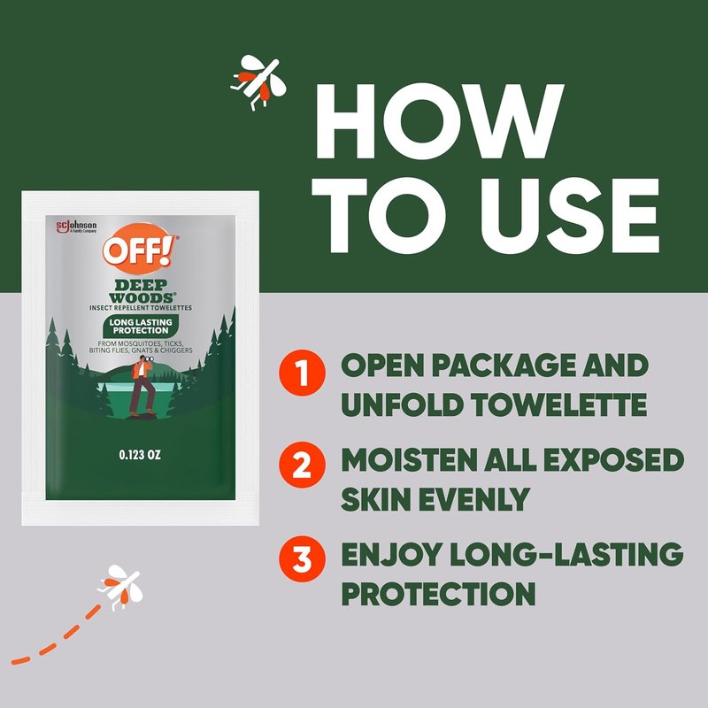 OFF! Deep Woods Mosquito Repellent Wipes - Long-Lasting Protection | 12 Individually Wrapped Wipes