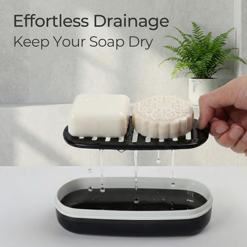 Shampoo Bar Holder Travel Case - Fits 2 Solid Shampoo & Conditioner Bars | Large Black Container for Bathroom or Travel