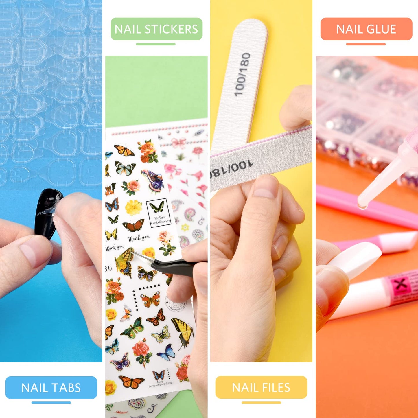 TsMADDTs Press On Nails Almond, 24 Colors 720 pcs Short Fake Nails with Glues, Stickers, Tweezer for Women