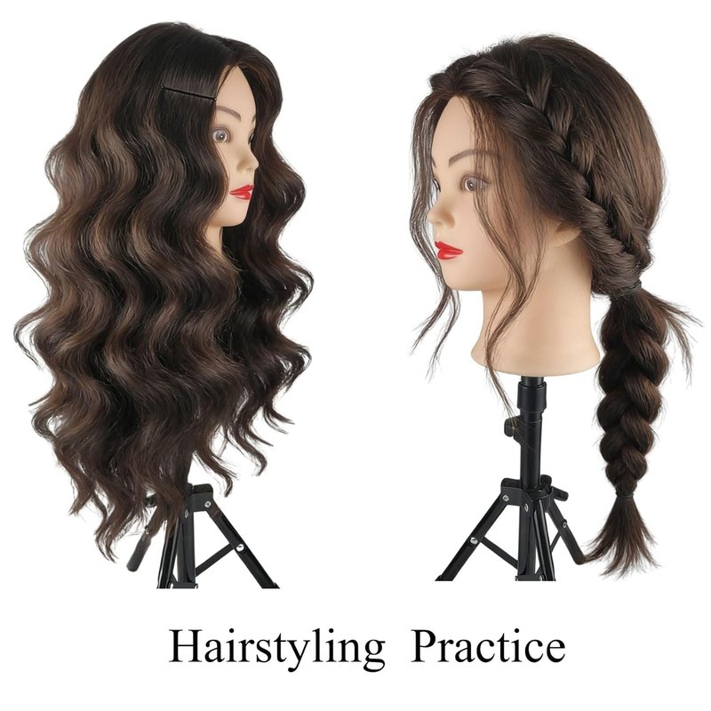 Real Hair Mannequin Head - 28 Inch Styling Practice Doll for Braiding & Cutting | Cosmetology Training Tool