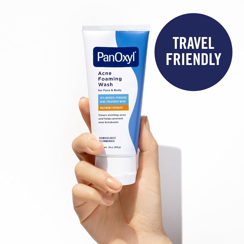 PanOxyl Acne Foaming Wash - Maximum Strength 10% Benzoyl Peroxide for Face & Body, 3 oz Travel Size