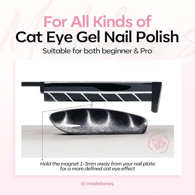 Modelones Cat Eye Gel Polish - 8-in-1 Magnetic Nail Art Tool with Steel Ball & Multi-Effect Magnets