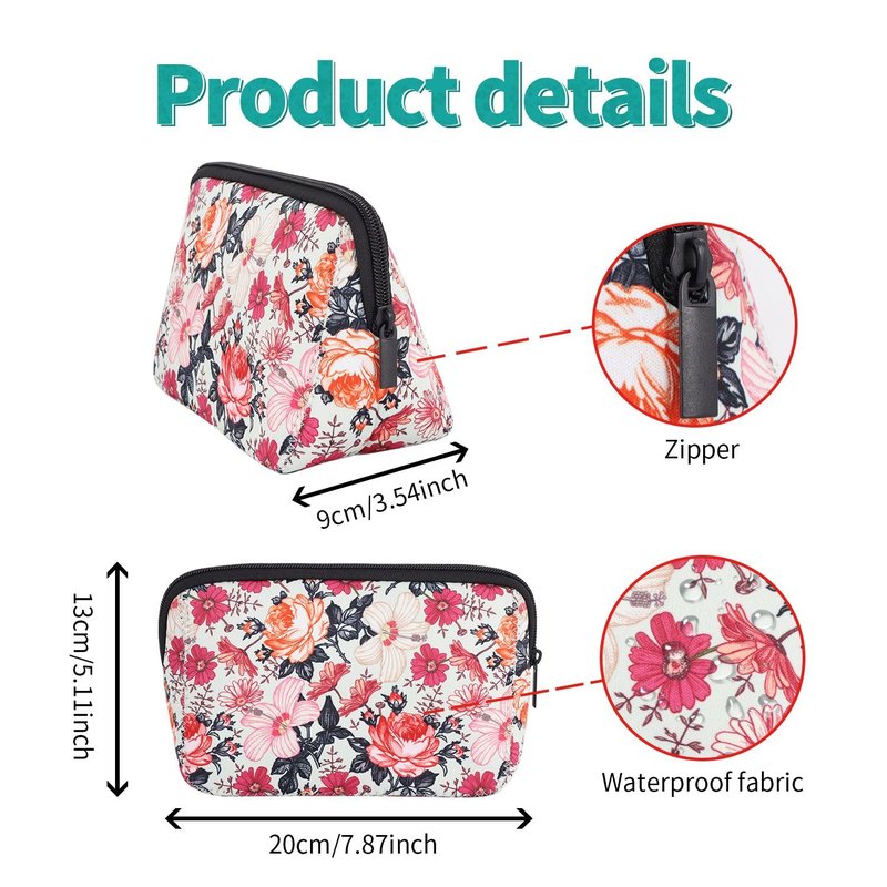 AJLTPA Cosmetic Bag Waterproof Neoprene Zipper Pouch Travel Portable Toiletry Makeup Bags Organizer Case for Women and Girls, Chamomile