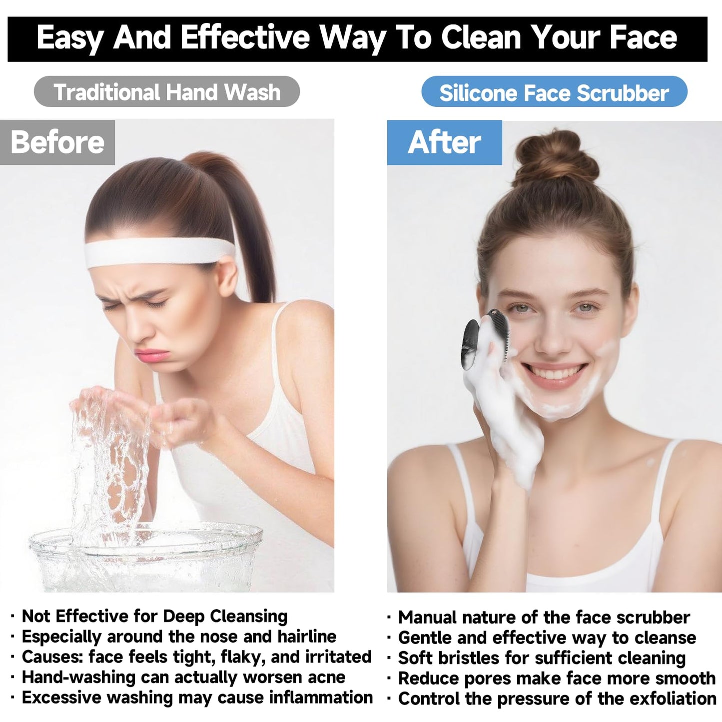 ARIOSOX 2 PCS Face Scrubber, Soft Silicone Face Exfoliator with Suction Cup for Man and Women Deep Skin Clean, Gentle Facial Cleaning Brush Suitable for All Sensitive Skin (Black)