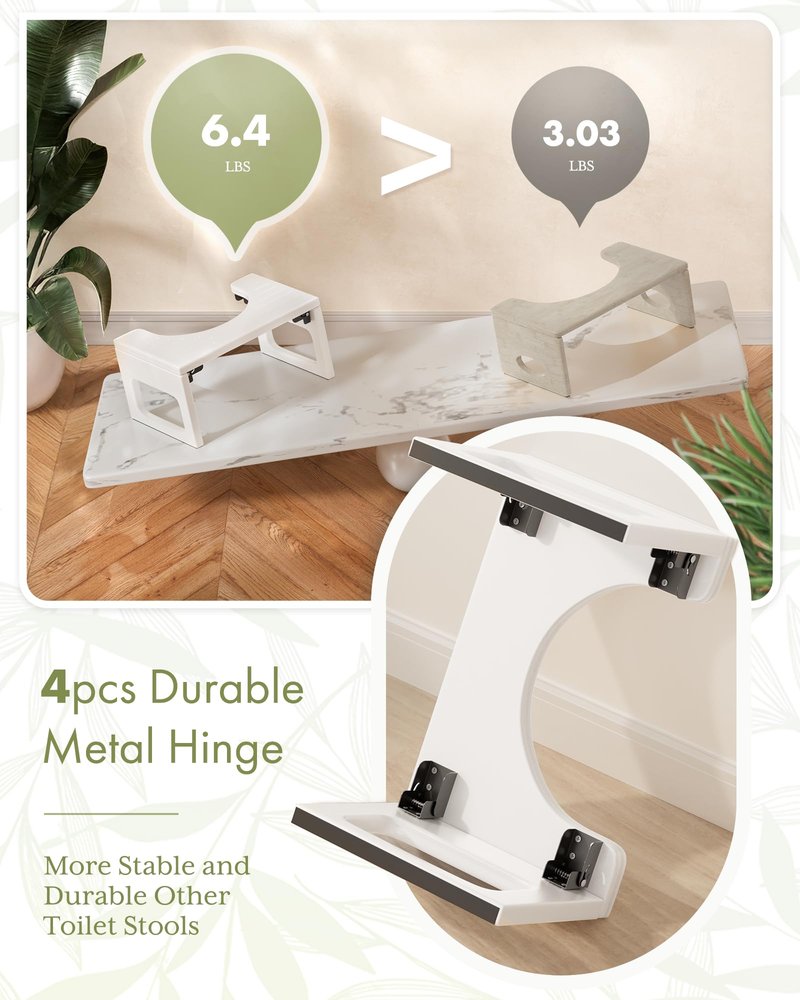 AmazerBath 7 Inches Bamboo Toilet Stool Squat for Adults, Foldable Poop Stool for Bathroom, 0.79" Thickness Potty Step Stool with Non-Slip Strip, No Assembly Required, Space-Saving, White
