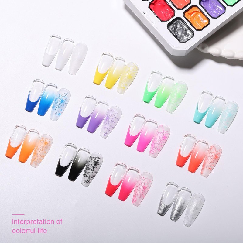 GELLAKTIK 12 Color Patting Nail Gel Polish Kit, Ombre Painting Gel Palette with Brush & Silicone Patting Pen & Nail Art Stickers - UV/LED Curing for Gradient Nails, Beginner Friendly DIY Manicure Set