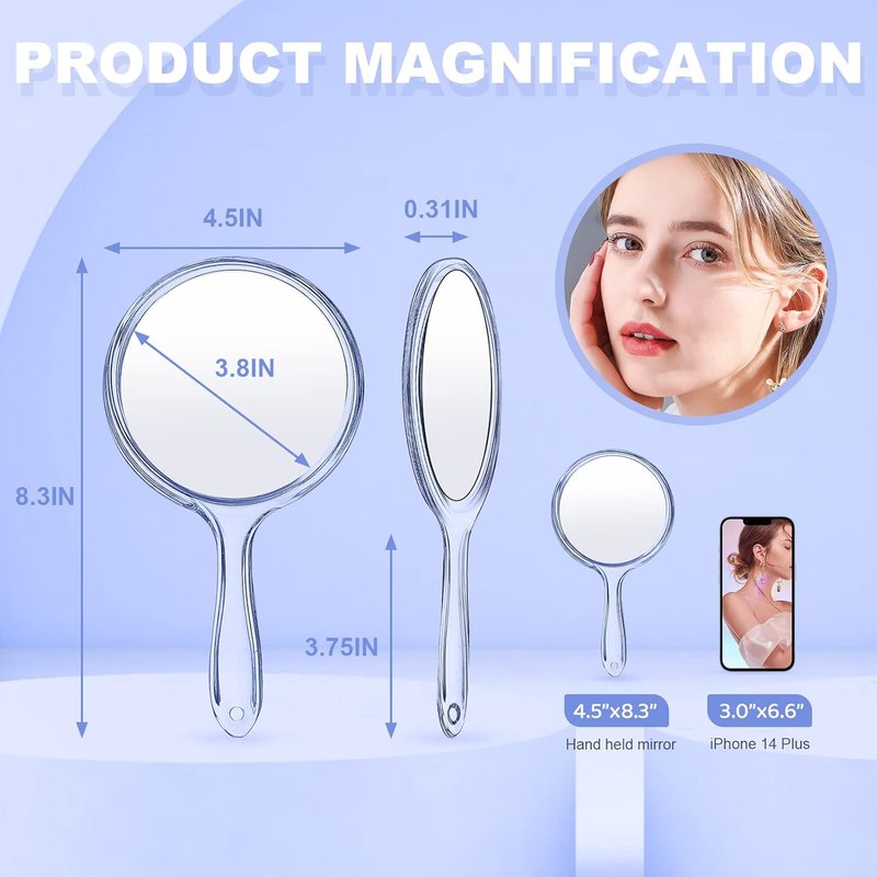 Regine Switzerland Handheld Makeup Mirror - Double-Sided 1X/2X Magnification, Rounded Blue Design