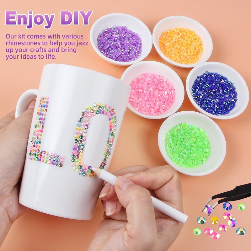 Jelly Resin Rhinestones - 42000 Pcs 3mm Multicolor Flatback Gems for Crafting | Bedazzler Kit with 3 B7000 Jewelry Glue
