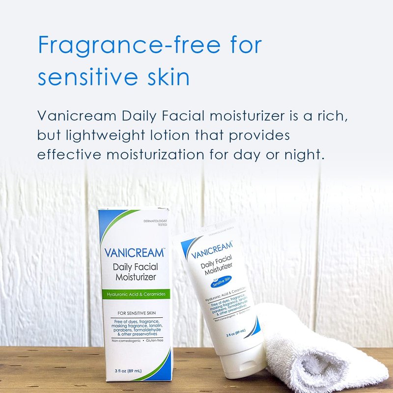 Vanicream Daily Facial Moisturizer With Ceramides and Hyaluronic Acid - Formulated Without Common Irritants for Those with Sensitive Skin, 3 fl oz (Pack of 2)