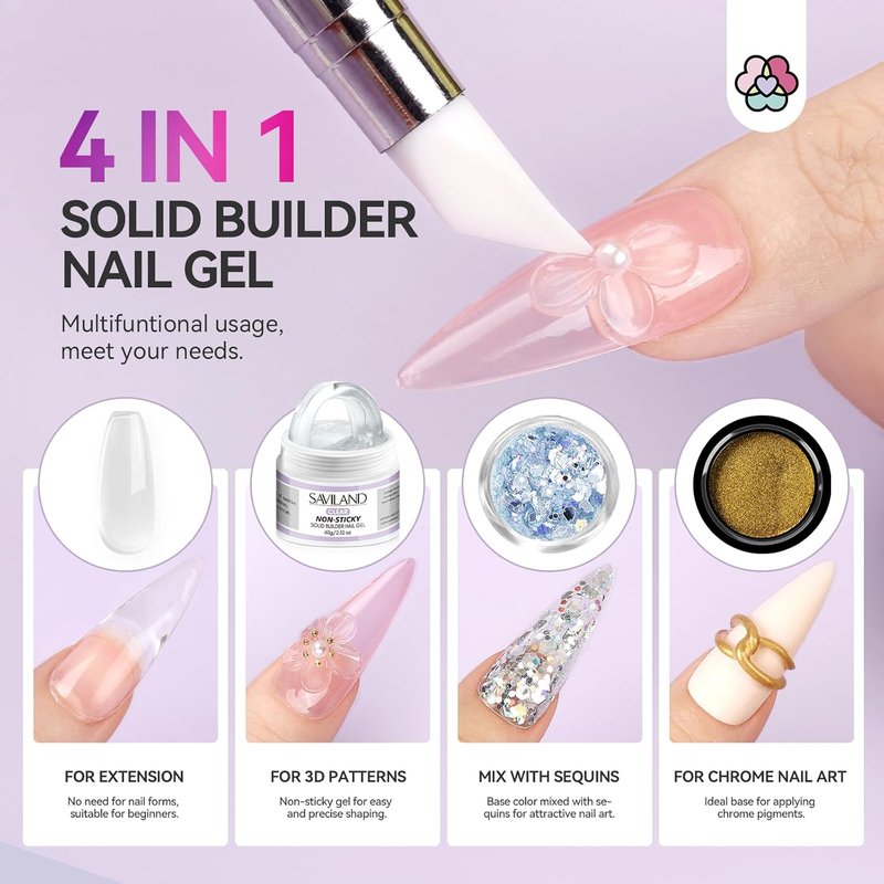 SAVILAND Solid Builder Nail Gel - 60g Non-Sticky Sculpting Gel for 3D Nail Art | DIY Home Salon