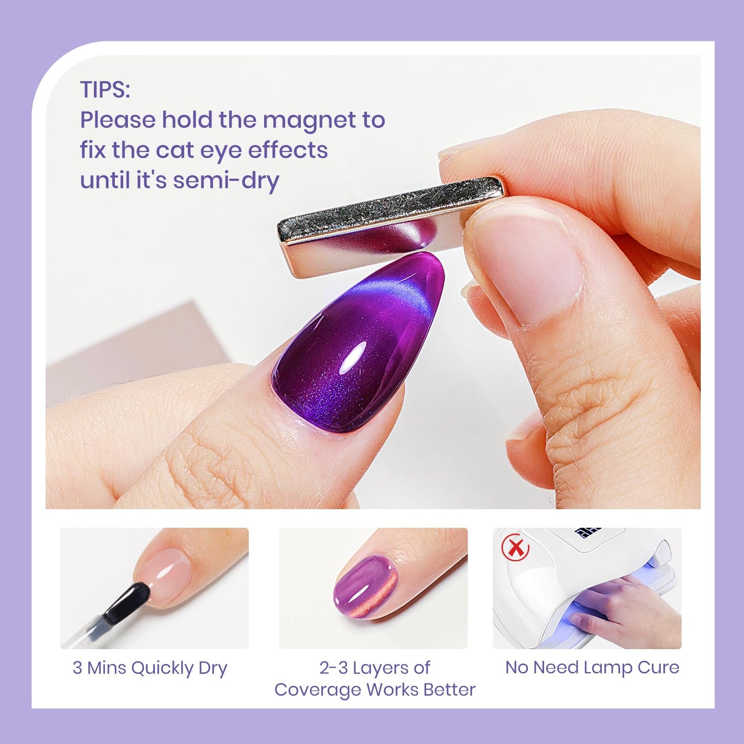 SUPWEE Cat Eye Nail Polish Set, Quick Dry Magnetic Nail Polish Non Gel with Magnet, Multi-Color Holographic Glitter Cateye Nail Lacquer High Glossy DIY Salon Gift for Women Girl