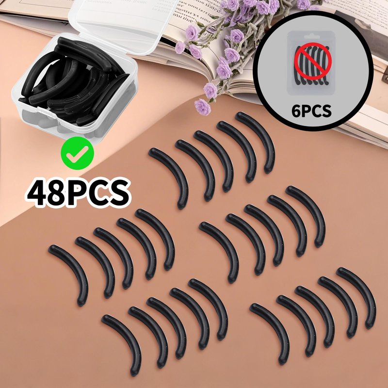 48PCS Eyelash Curler Refill Pads Compatible with Elf Eye Lash and Cosmetic Accessory, Silicone Soft Rubber Curler for Universal Eyelash Curler, Black
