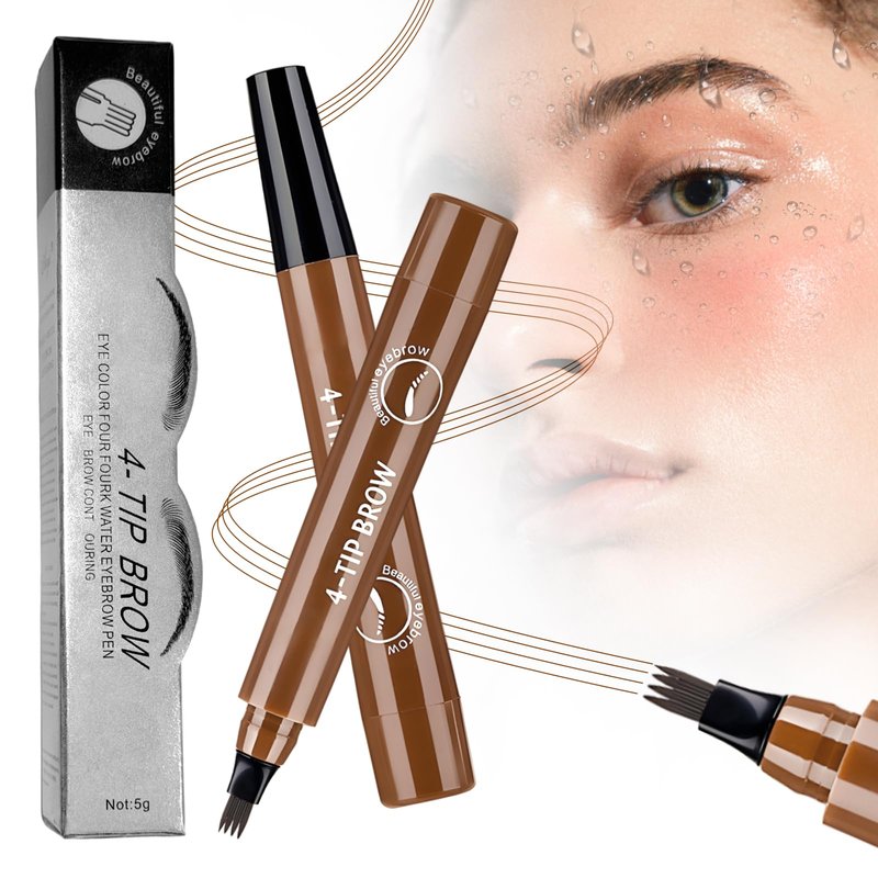 Microblading Eyebrow Pencil for Women,Upgrade Eyebrows Pencils with 4 Micro-Fork Tip,Magic Waterproof Eye-brow Pencil Tattoo Eye Brow Pen,Natural Eyebrow Pen for Men Women (Dark Brown)