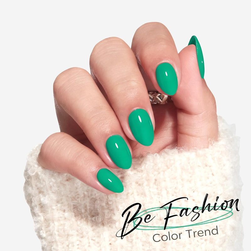 Modelones Bright Green Oval Press-On Nails Kit - 32 Pcs with Glue, File & Prep Pad | Perfect Spring Gift for Women