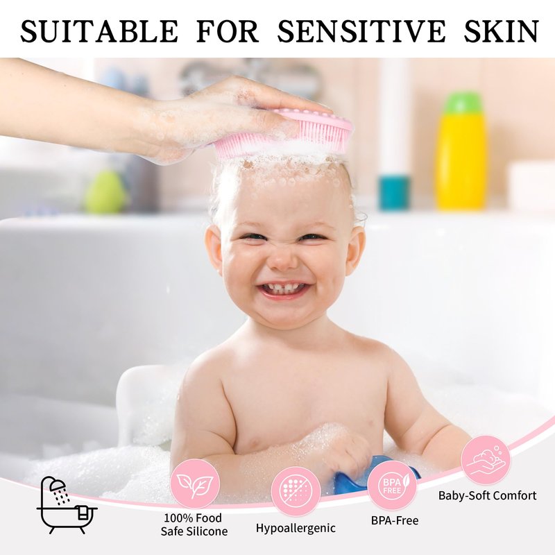 2 Pack Silicone Body Scrubber for Shower - Soft & Gentle Loofah Alternative for Sensitive Skin, Quick-Drying & Hygienic Body Wash Scrubber Brush for Women, Men & Kids (Black & Pink)