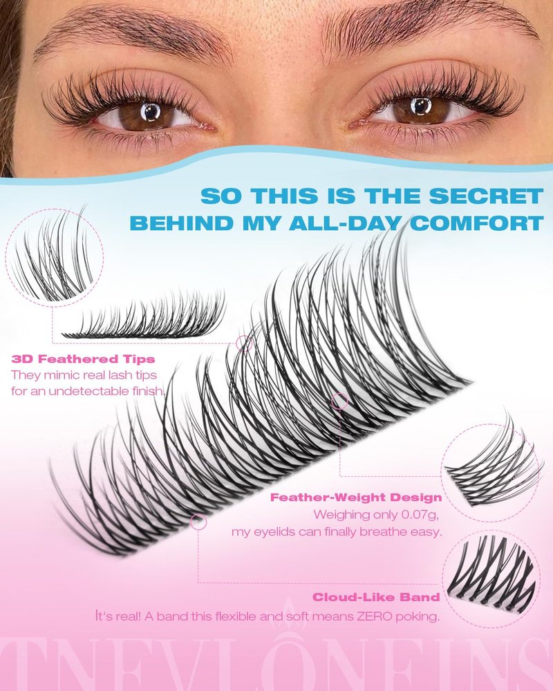 Short Natural Lash Clusters 8-10-12-14MM Wispy Eyelash Clusters Clear Band Lashes Clusters C-Curly Cluster Eyelash Extensions Clean Makeup Individual Lashes Natural Look TNFVLONEINS
