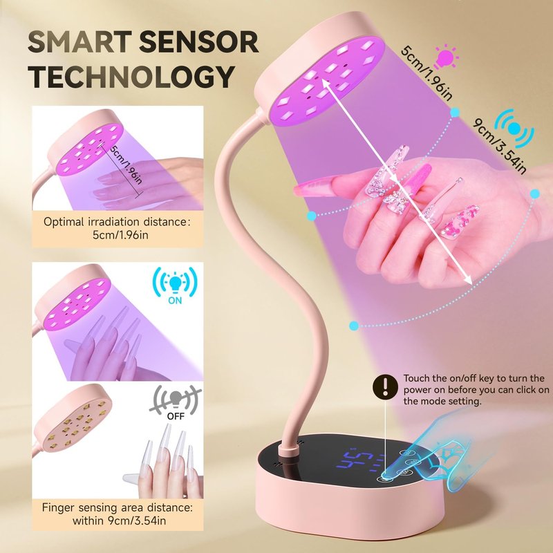 AORAEM UV Nail Lamp - Gooseneck Mini 36W Rechargeable LED Light | Quick Dry Gel Nail Dryer, Pink