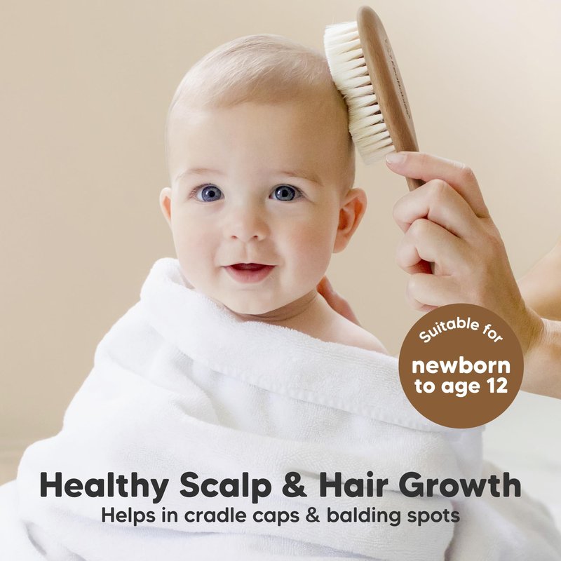 Baby Hair Brush Set for Newborns - Soft Goat Bristle Wooden Baby Brush and Comb Set Newborn Grooming Kit for Cradle Cap, Durable & Gentle, Boy, Girl Infant Essentials Care Kit (Regular, Dark Walnut)