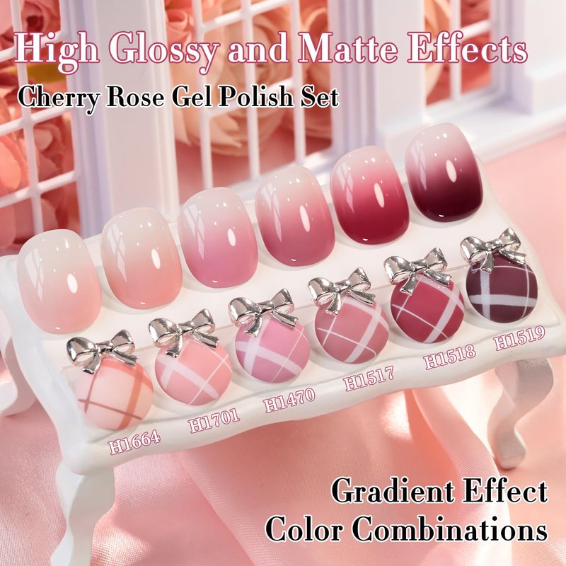 Double Rhythm Gel Polish Set - 6 Pcs Hema-Free Soak Off Nail Art Kit | Neutral Milky Colors (Nude Pink, Rose, Burgundy) 0.50 OZ