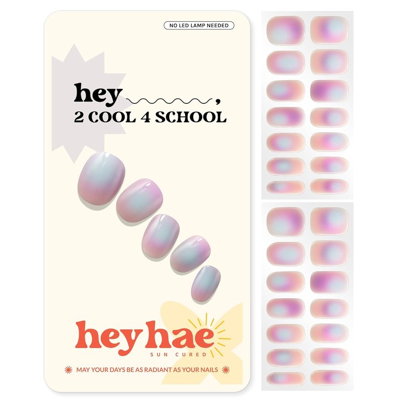 Heyhae Semi Cured Gel Nail Strips - Easy Apply & Remove Salon Quality | Aura Purple | 28 Strips, Prep Pads & Nail File Included