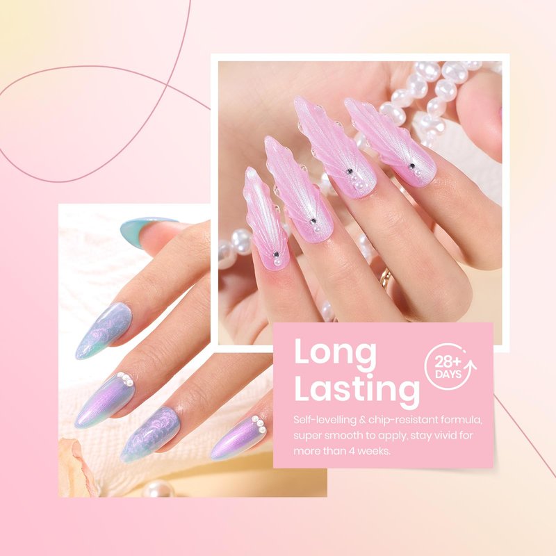 Beetles Pearl Gel Nail Polish Set – 6 Colors Swirl Pink Blue Purple White Nail Gel Collection, Swirl Shell Thread Effect Gel Polish Long Lasting Glossy Finish Soak Off UV LED for Nail Art