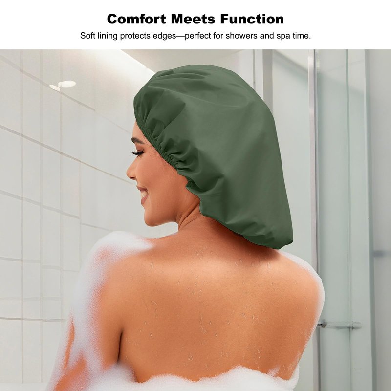2PCS Reusable Shower Caps for Women, Waterproof Shower Bonnet with Elastic Band for Braids, Long Hair, Thick Hair