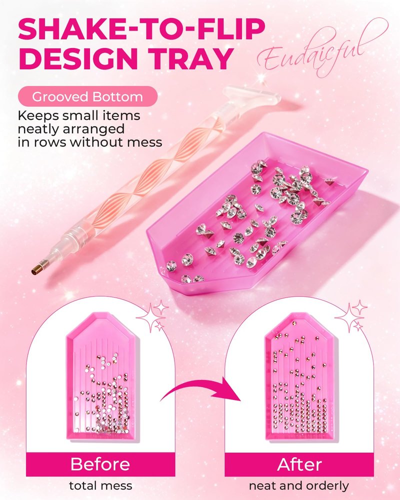 Rhinestone Picker Tool Kit - Dual-Ended Applicator & 12 Tips | Nail Art Craft Tools (Pink)