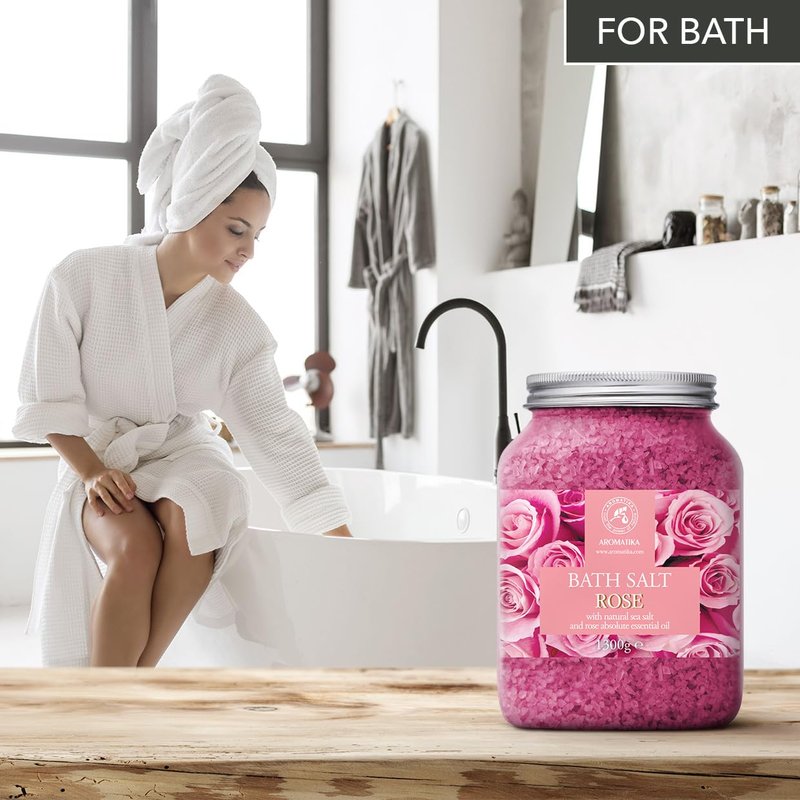 Rose Bath Salts - Set 2x46 Oz - Natural Rosewood Oil & Rose Extract - Best for Relaxing - Beauty - Bathing - Body Care - Wellness - Relax - Aromatherapy - Spa