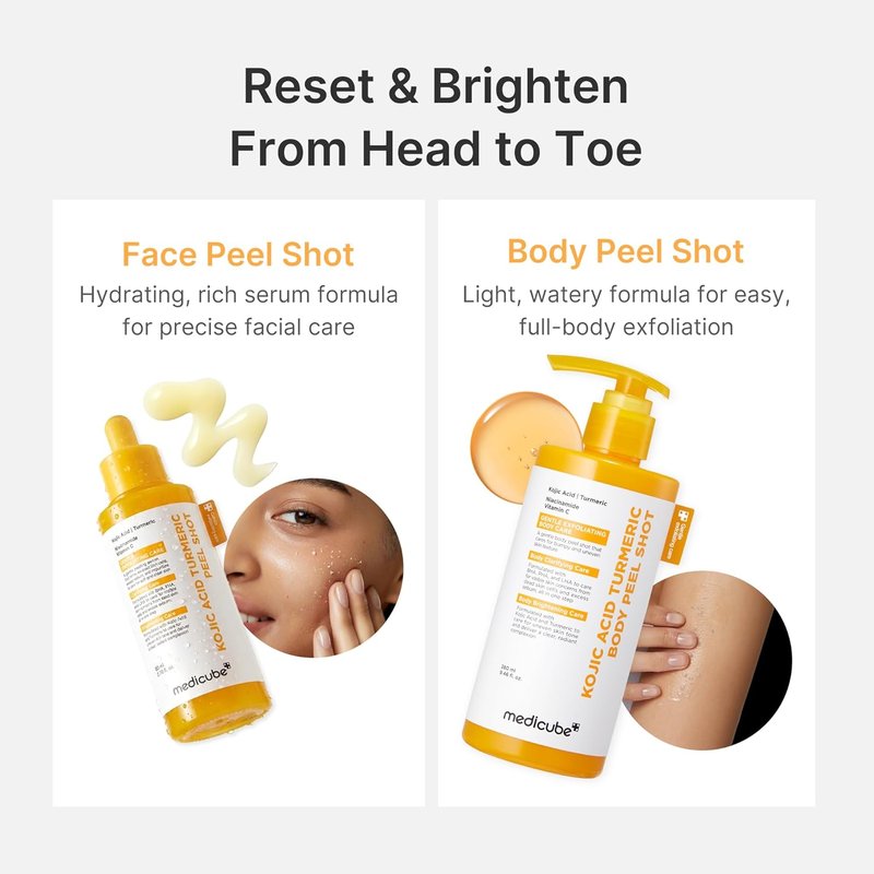Medicube Body Peel Shot - Gentle Exfoliating Serum with Kojic Acid & Turmeric | 9.46 fl. oz for Brightening & Smoother Skin