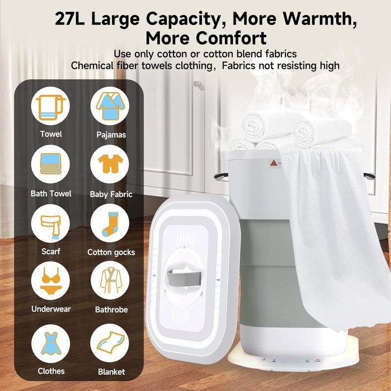 LIONROGE 27L Foldable Towel Warmer - Heated Bucket with Timer & Auto Shut Off | Fits Two Oversized Towels
