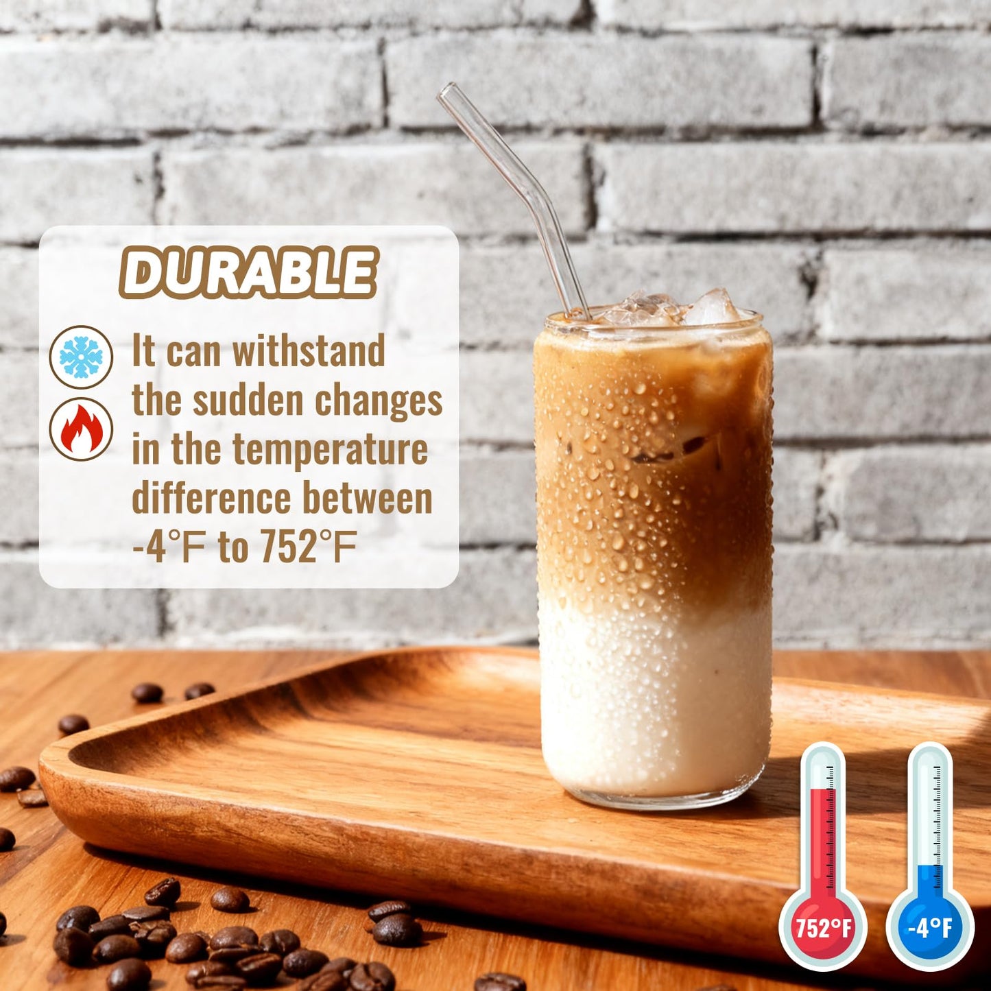 Alotpower Borosilicate Glass Cups with Lids and Straws, 16 oz Reusable Tumbler Set (4-Pack) Includes Bamboo Lids, Glass Straws & Brush for Iced Coffee, Bubble Tea, Cold Beer, Juice