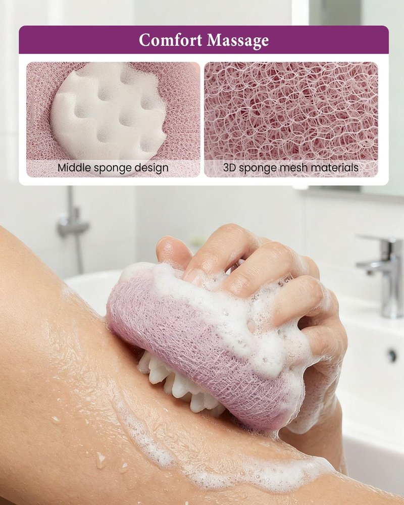 2Pcs Super Soft Sunflower Suction Cup Bath Ball, 2-in-1 Super Soft African Exfoliating Shower Towel Net Sponge Bath Ball, Exfoliating Bath Net Sponge Body Scrubber Shower Ball for Men Women (Purple)