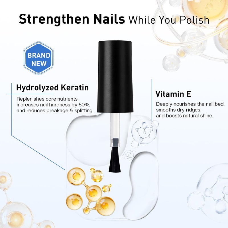 Glamonade 3-In-1 Clear Nail Polish: Quick Dry Top Coat Prevent Staining Base Coat & Nail Strengthener, High Gloss Long Lasting No Chip Shield, Nail Hardener for Weak Nails, DIY Manicure for Women 12ml