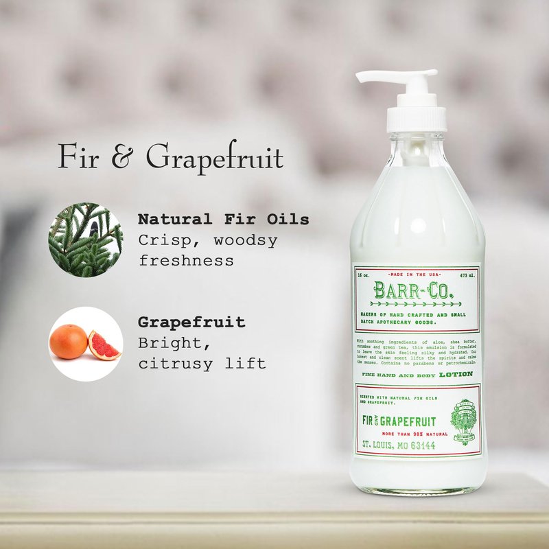 BARR-CO. Fir & Grapefruit Scent Shea Butter Lotion for Dry Skin, Bright Grapefruit and Cooling Balsam, Shea Moisturizing Lotion for Sensitive Skin, 16 fl oz