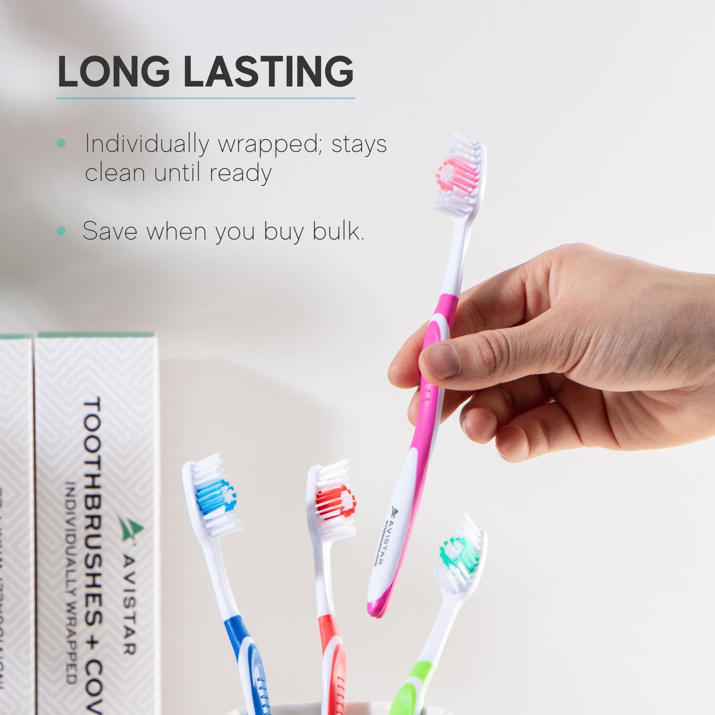 120 Pack Bulk Toothbrushes w/Cover Caps, Individually Wrapped Disposable Travel Toothbrush, Value Size, Long Lasting 3+ Months, Med-Soft Manual Teeth Brush Bristles, 4 Colors (Red Green Blue Pink)