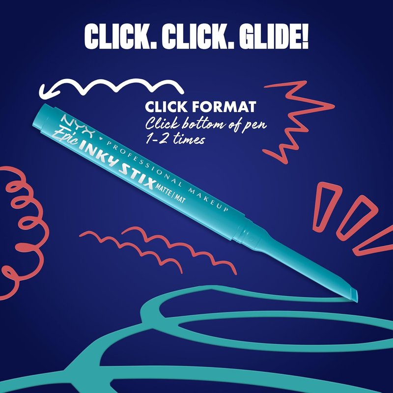 NYX Epic Inky Stix Eyeliner - Waterproof Cream Gel Formula | 24HR Wear, 07 Cyber Cyan (Matte Electric Blue)