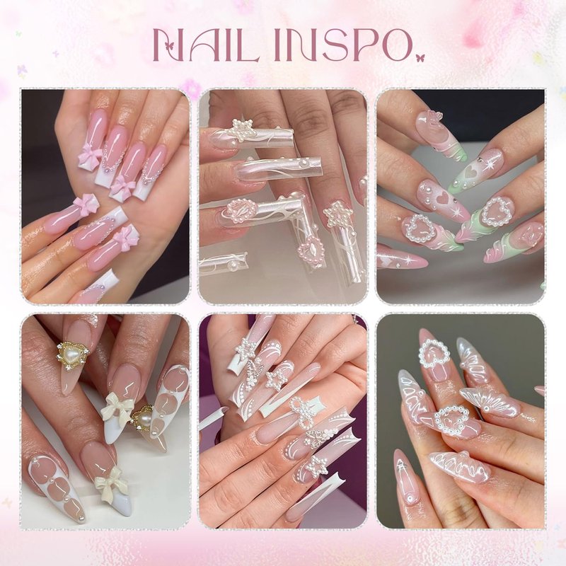 Skiennix 3D Nail Charms Set - 20PCS Chunky Butterflies & 75PCS Coquette Bows | Rhinestones & Pearls for Y2K Nail Art