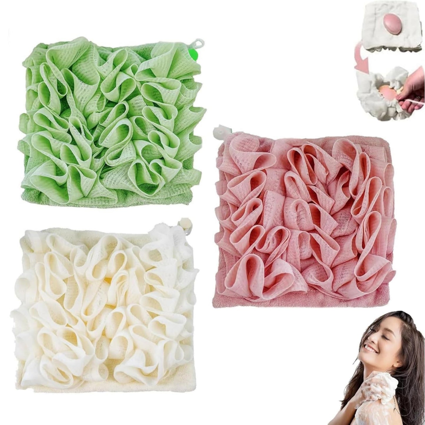 Wash Cloth Loofah Combo, The Soft Loofah and Washcloth, 2 in 1 Bath Loofahs Sponge, Loofahs Exfoliation, for Cleansing and Smooth Skin
