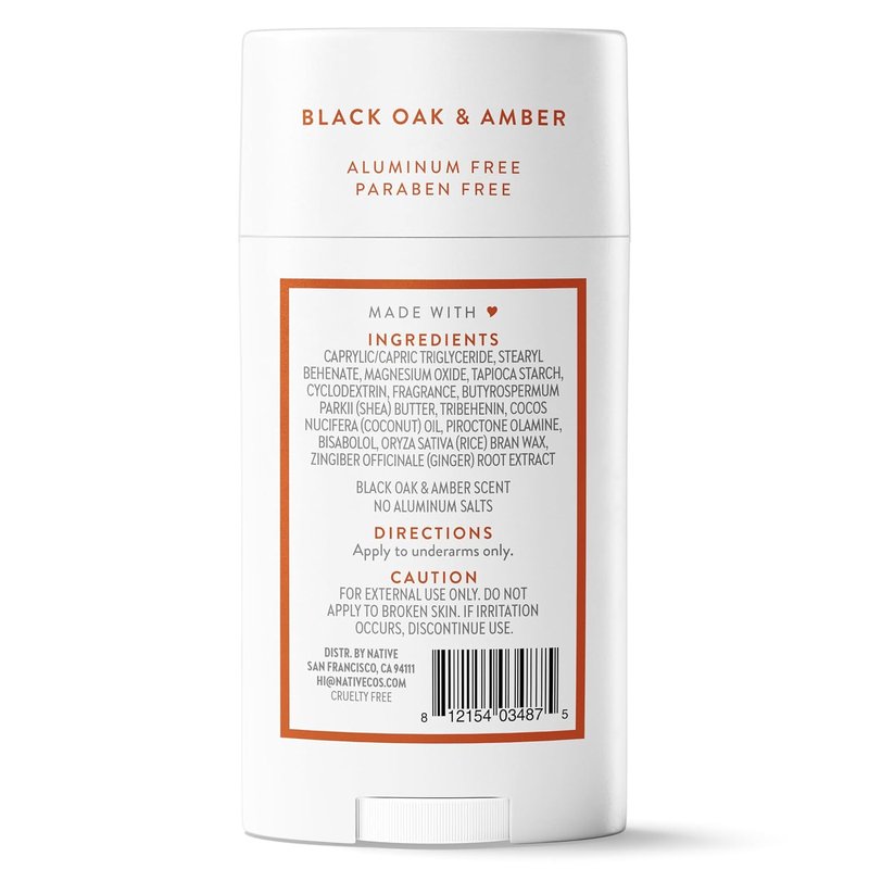 Native Deodorant - Aluminum Free Odor Control for Men & Women | Black Oak & Amber, 2.65oz