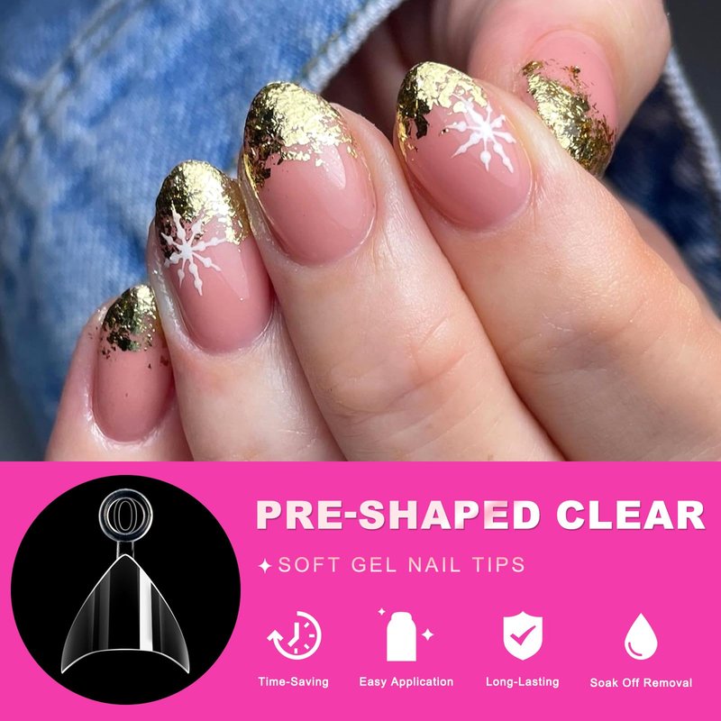 Bellelfin Short Stiletto Nail Tips, 600Pcs Extra Short Almond Soft Gel Nail Tips Clear Fake Nails Acrylic Nails Tips Half Cover False Nails for DIY Nail Salon