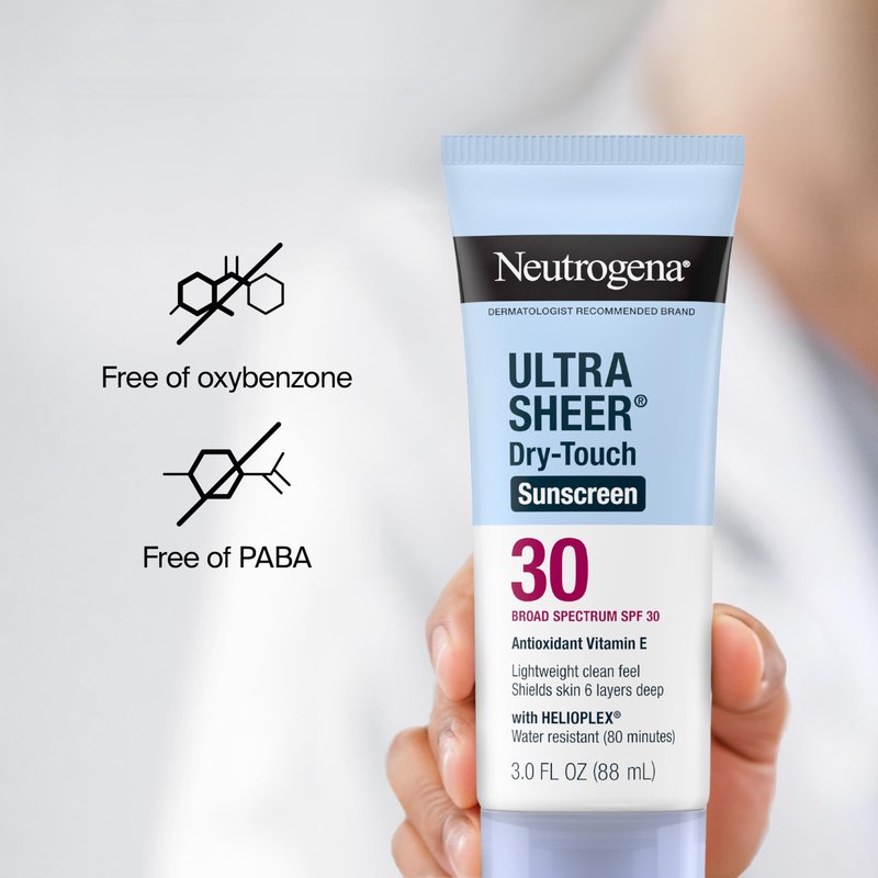 Neutrogena Ultra Sheer Dry-Touch Sunscreen SPF 30 for Face & Body, Lightweight Non Greasy, Broad Spectrum UVA/UVB, No White Cast, Water Resistant (80 Min) Travel Sunscreen Lotion, 3 fl oz, Pack of 3