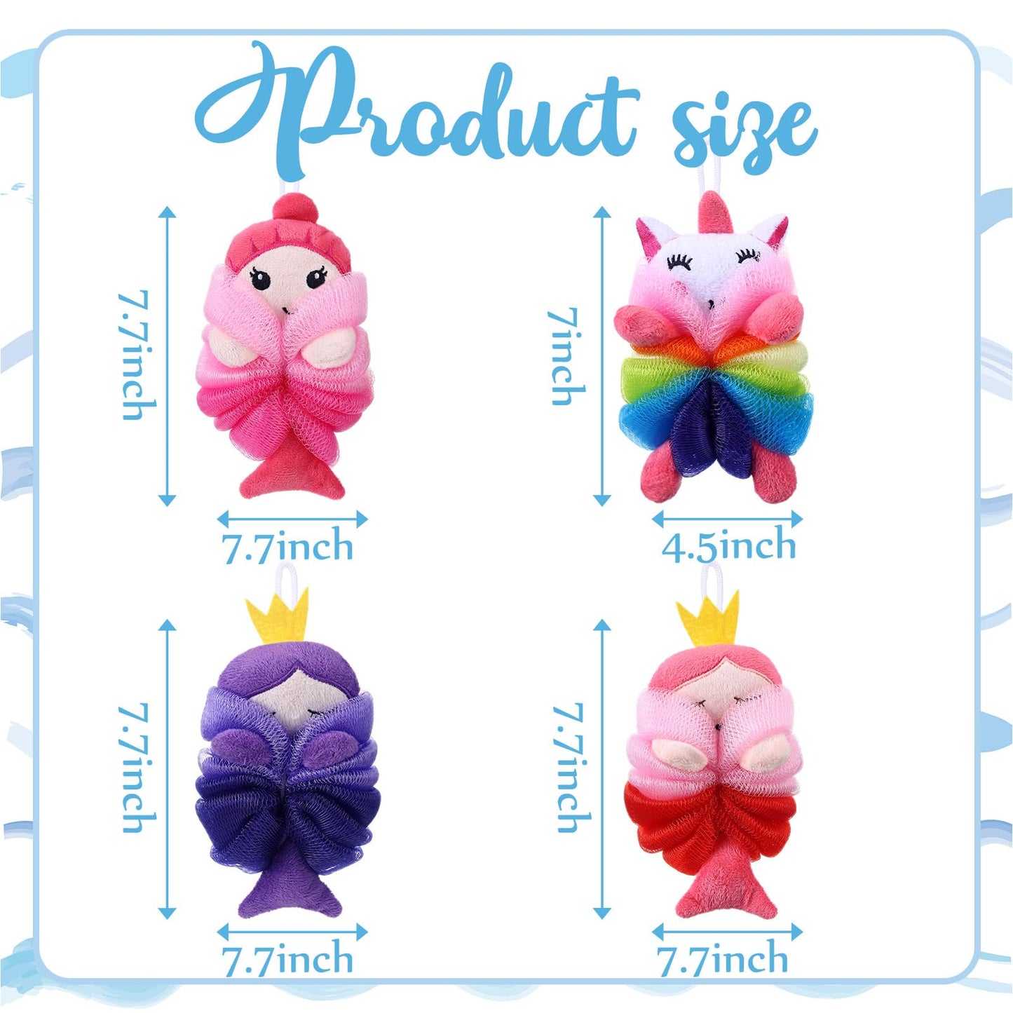 Tatuo 4 Pcs Animal Bath Loofahs Kids Body Loofah Cartoon Shower Cute Bath Sponge Pouf Body Scrubbers Mesh Sponge for Toddler Children Boys Girls Shower Baby Washing Exfoliating (Girls)