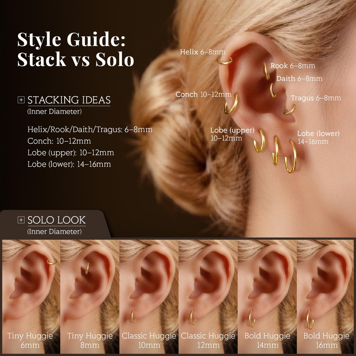 6 Pairs Gold Hoop Earrings for Womem: 14K Gold-plated Lightweight Hypoallergenic, Nickel-Free Lead-Free, Non-Tarnish Cartilage for Multiple Piercings Stack for Jewelry Set