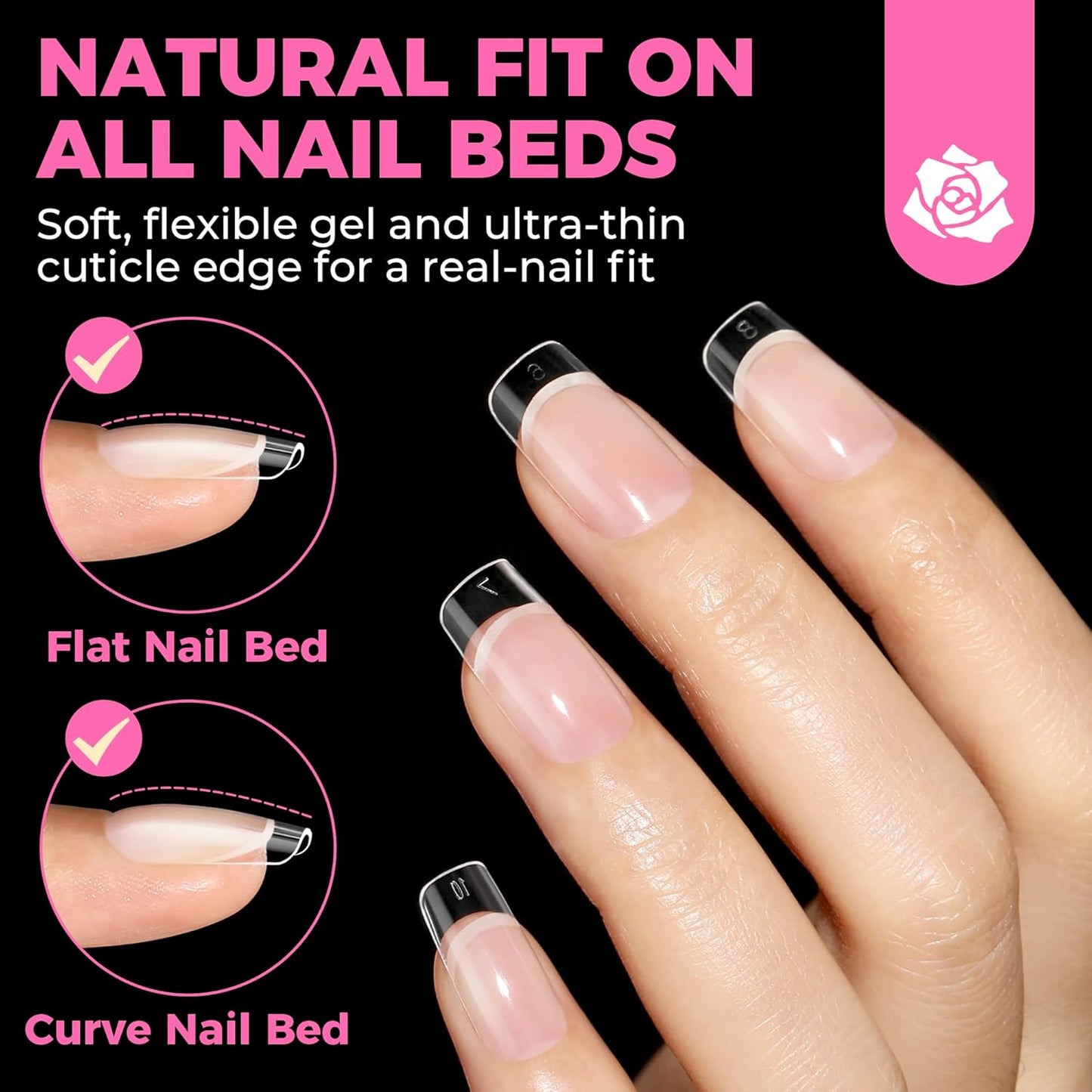 Square Nail Tips - 504PCS Short Pre-Etched Gel Fake Nails | Full Cover Soft Acrylic, 12 Sizes for DIY French Manicure