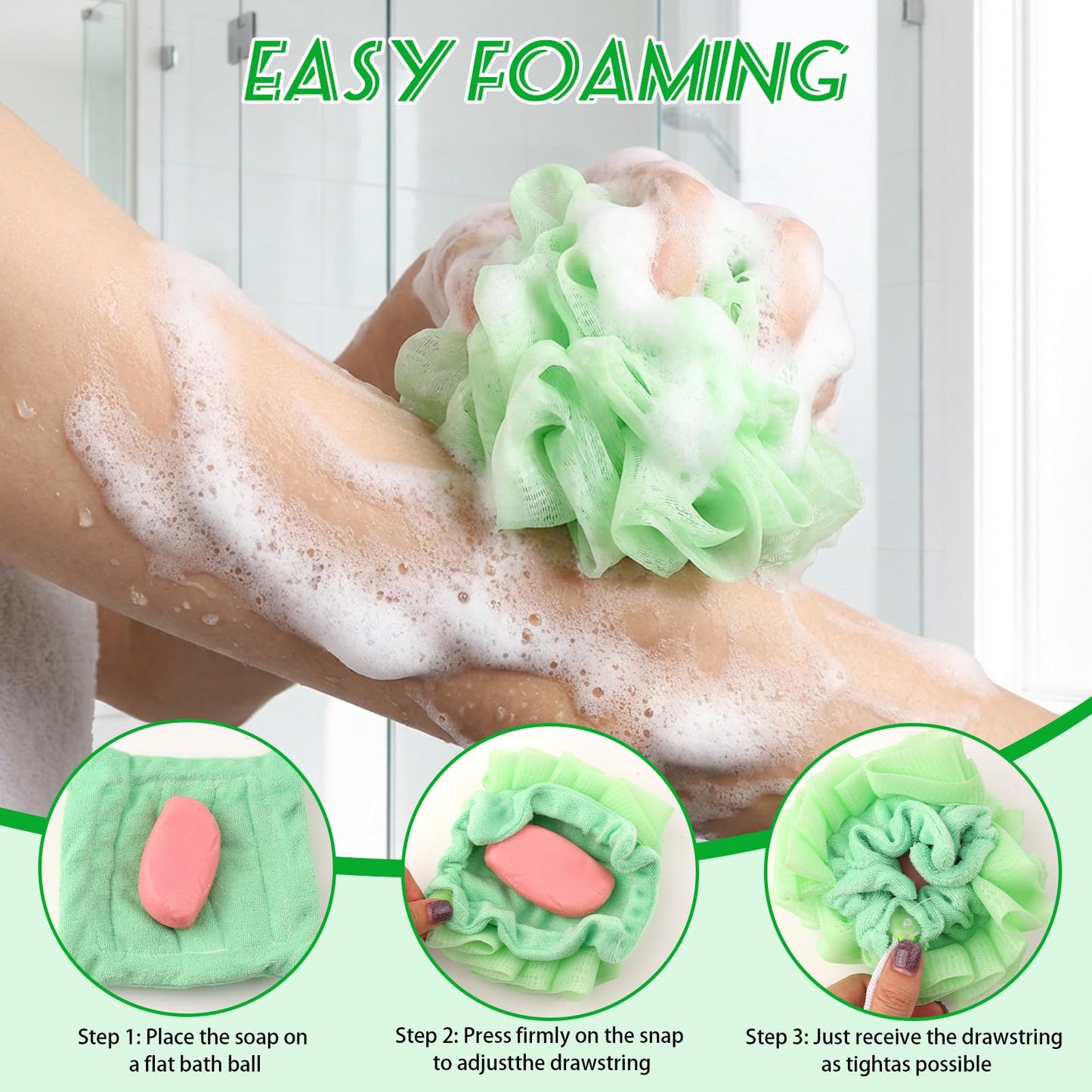 2 Pack Loofah Sponge Shower Loofahs - 50G Bath Sponges Mesh Balls with Pocket to Hold Soape - 2 Colors Exfoliator Wash Back Scrubber for Women & Men
